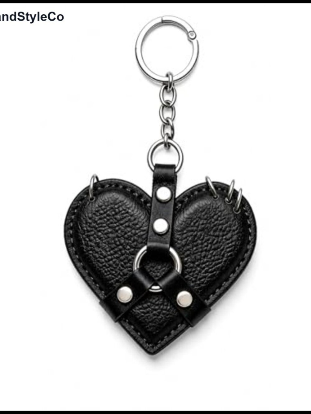 Studded Heart PU Leather Bag Charm Keychain for Women
